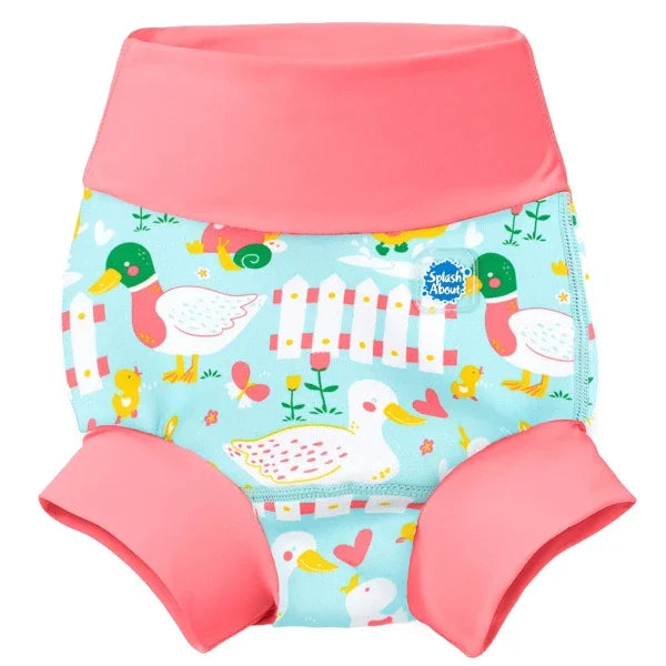 Splash About Happy Nappy baby swim nappy with 5 little ducks pattern in blue and coral