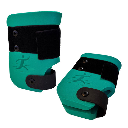 Bentræner, XL aqua fitness benskinner i grøn med sorte velcrostropper