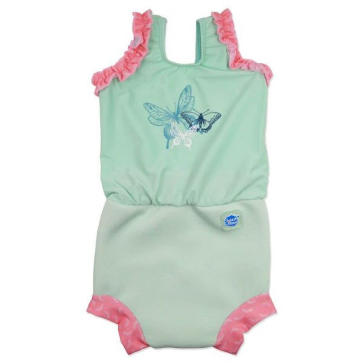 Splash About Happy Nappy mint green butterfly baby swim costume with brand tag
