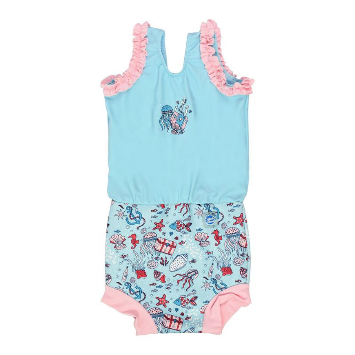 Splash About Happy Nappy Costume baby swim nappy with jellyfish graphic and nautical pattern