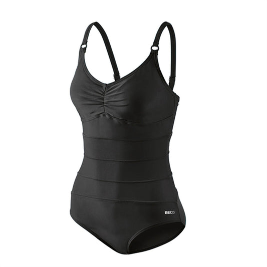 BECO badedragt sort med drapering og vandrette syninger, C-skål
