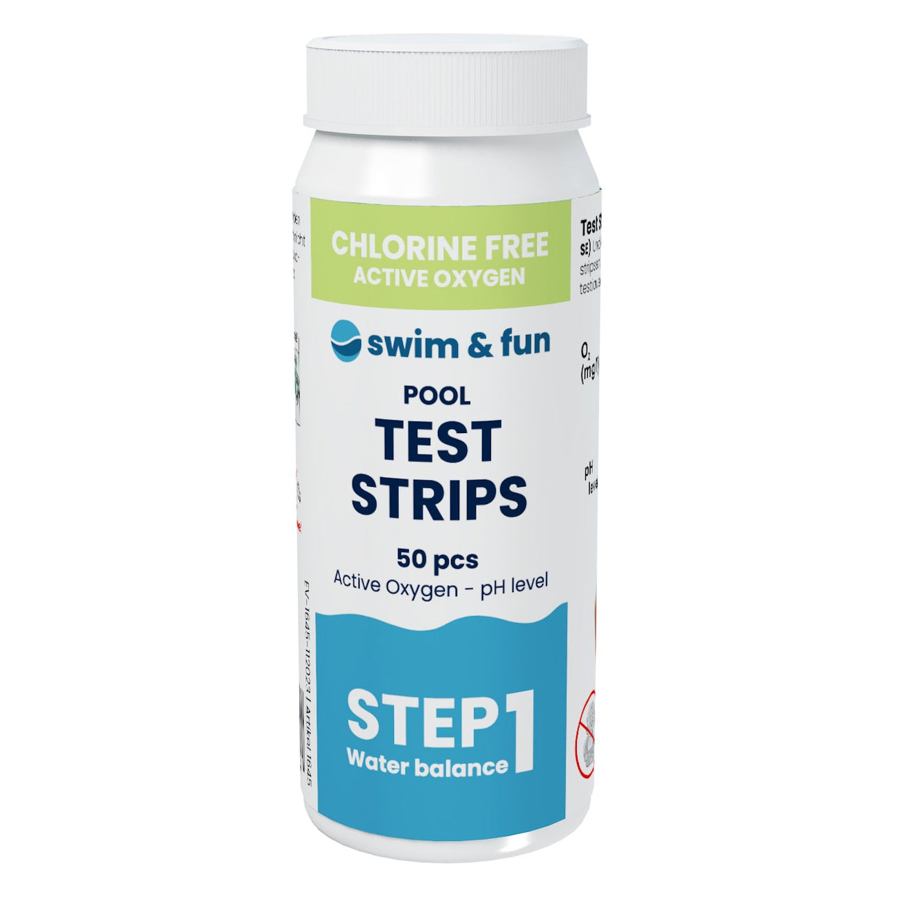 Swim & Fun teststrimler til poolvand, aktivt oxygen og pH-niveau.