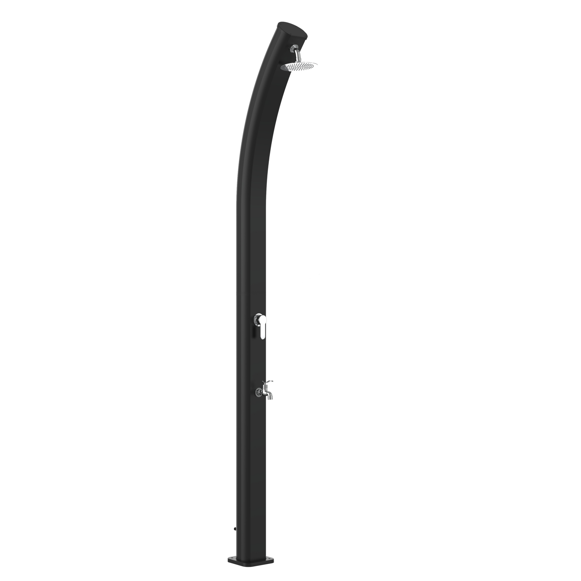 Swim & Fun Porto aluminium solar shower with black pole, rain head and foot valve